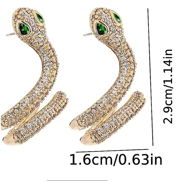 Gold Snake Zircon Earrings Creative Design Trendy Serpent - Picture 6 of 6